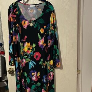 Susan Graver Black Floral Long Sleeve Dress